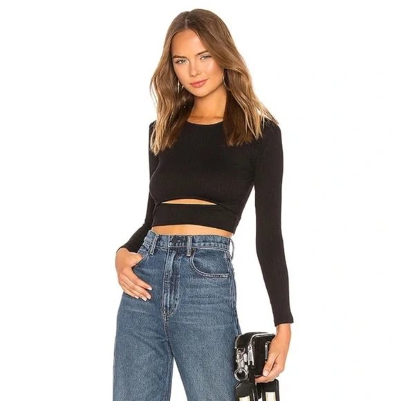 Lovers + Friends Tops - Lovers and Friends Clea Ribbed Cut Out Long Sleeve Crop Top
